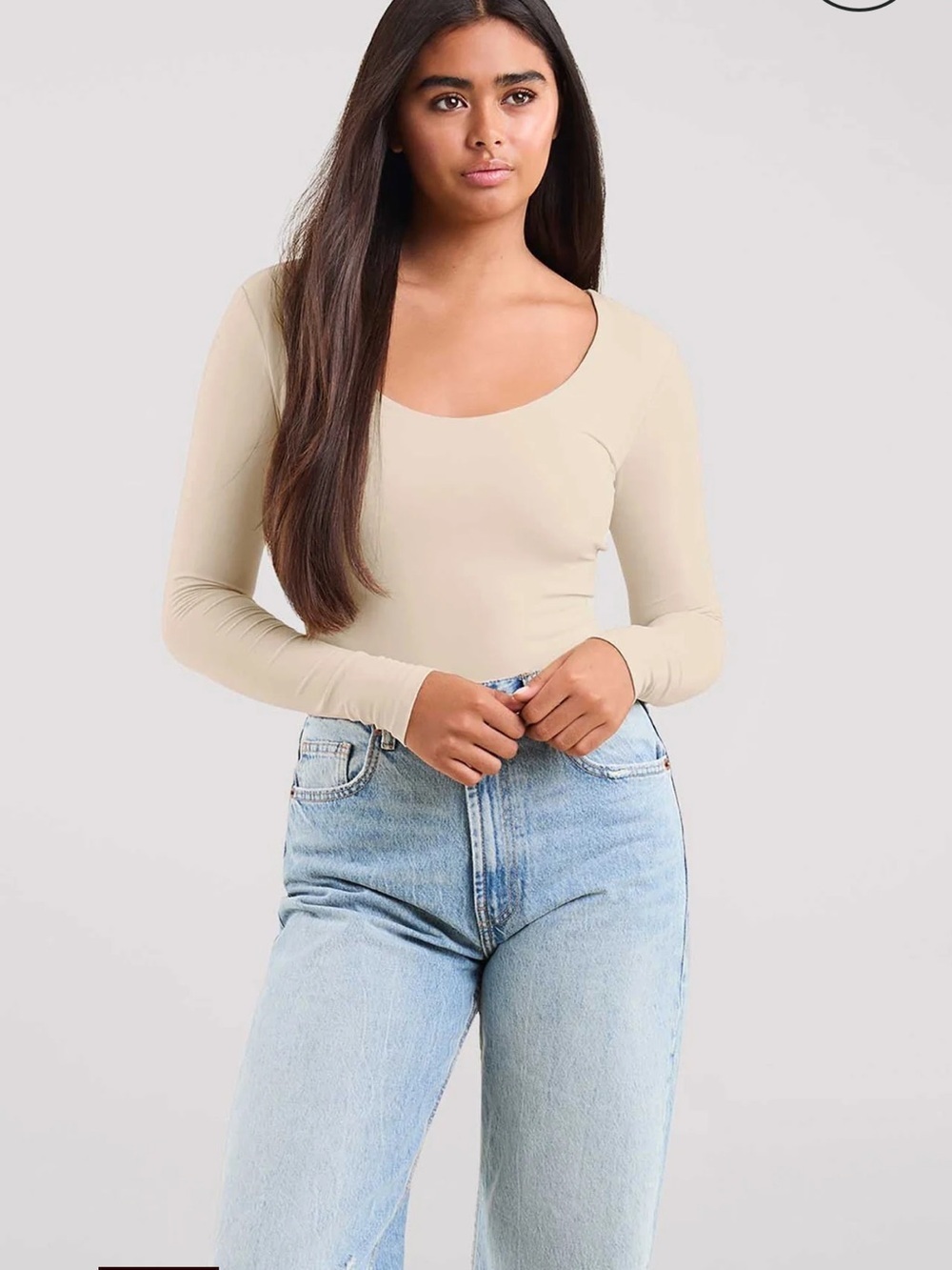 Nuuds Scoop Neck Long Sleeve Women's Bodysuit in Cream Small